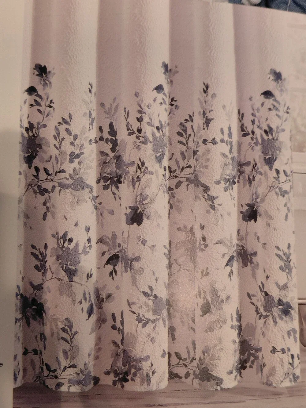 Blue White Cottagecore Farmhouse Textured Floral Shower Curtain 72 X 72